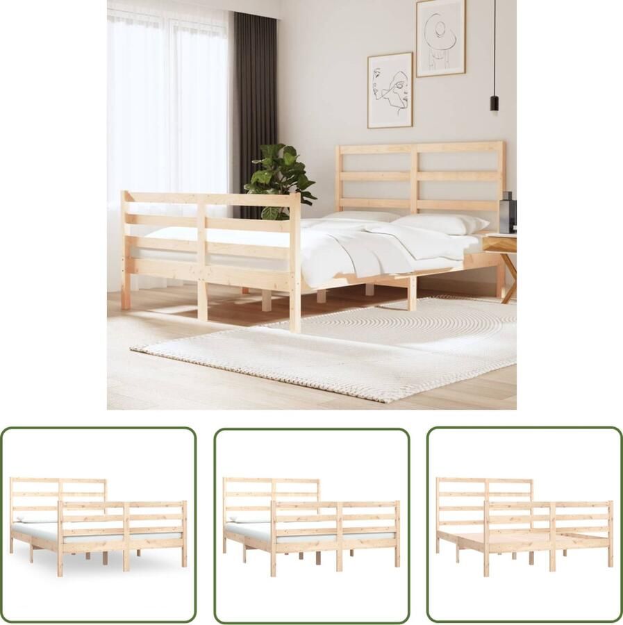 The Living Store Bed Houten Bedframe 195.5 x 145.5 x 100 cm Massief grenenhout Houten Bedframe Massief Grenenhout Enkelpersoonsbed Tweepersoonsbed Bedframe Bruin