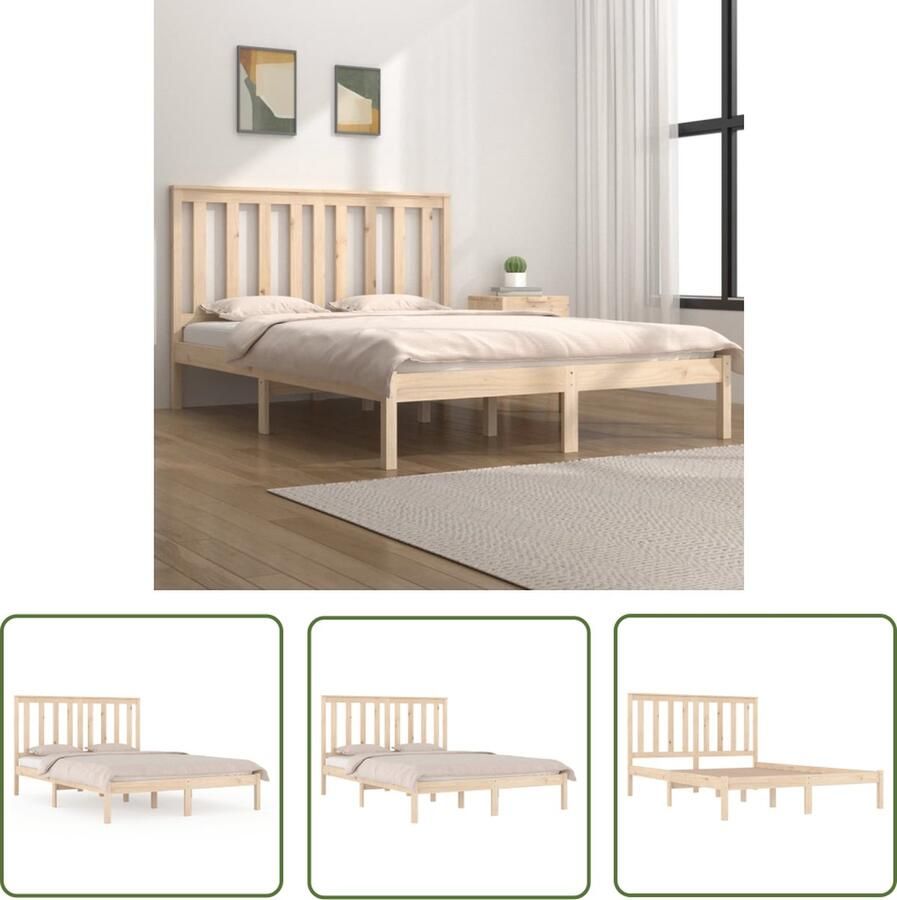 The Living Store Houten Bedframe Massief grenenhout 205.5 x 155.5 x 31 cm 5FT King Size Houten Bedframe King Size Bed Grenenhout Bed Massief Hout Bed Boxspring Bed