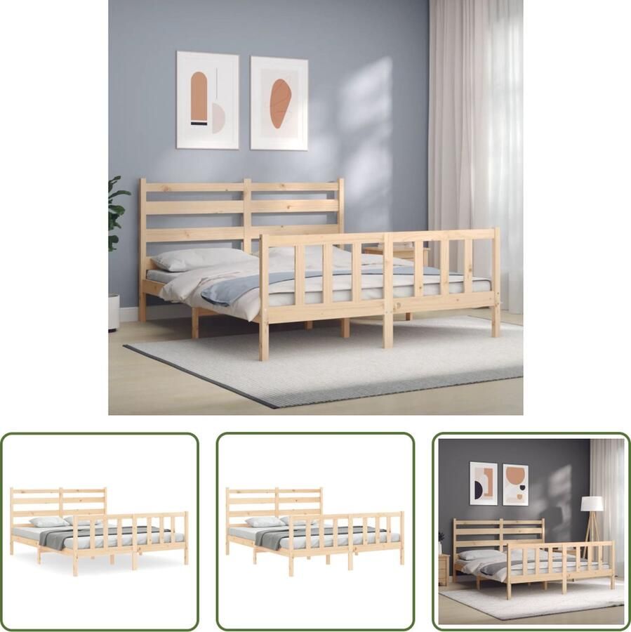 The Living Store Bedframe met hoofdbord massief hout 160x200 cm Bedframe Bedframes Bed Tweepersoonsbed Slaapkamermeubel Houten Bedframe Houten Bed Bedbodem Massief Houten Bedframe Ledikant Bedframe Met Hoofdeinde - Foto 2