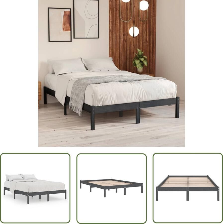 The Living Store Bedframe Massief grenenhout 160x200 cm Grijs Massief Hout Bed Frame Grenenhout Bed Frame Tweepersoons Bed Frame Grijs Bed Frame Modern Bed Frame