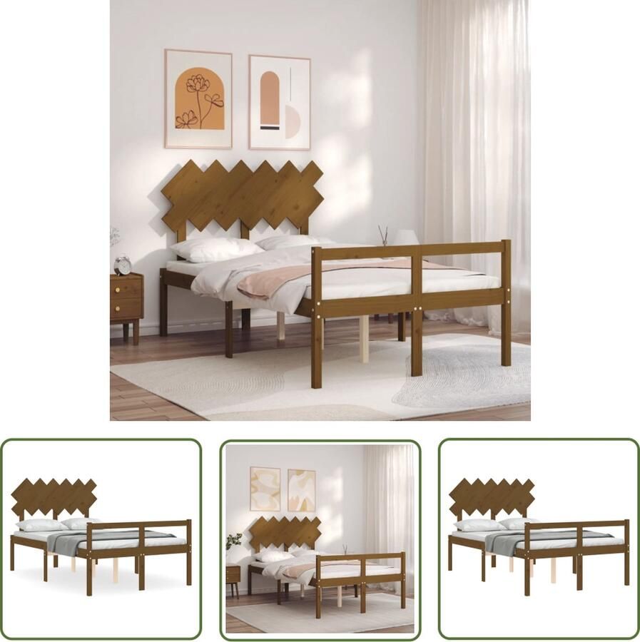 The Living Store Bedframe met hoofdbord massief hout honingbruin 4FT6 Double Bedframe Bedframes Bed Tweepersoonsbed Slaapkamermeubel Houten Bedframe Houten Bed Bedbodem Massief Houten Bedframe Ledikant Bedframe Met Hoofdeinde - Foto 4