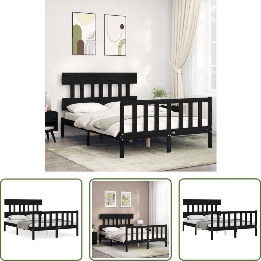 The Living Store Bedframe met hoofdbord massief hout zwart 4FT6 Double Bedframe Bedframes Bed Tweepersoonsbed Slaapkamermeubel Houten Bedframe Houten Bed Bedbodem Massief Houten Bedframe Ledikant Bedframe Met Hoofdeinde - Foto 7