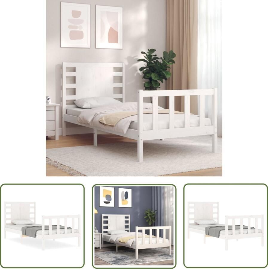 The Living Store Bedframe met hoofdbord massief hout wit 3FT Single Bedframe Bedframes Bed Eenpersoonsbed Slaapkamermeubel Houten Bedframe Houten Bed Bedbodem Massief Houten Bedframe Ledikant Bedframe Met Hoofdeinde - Foto 4