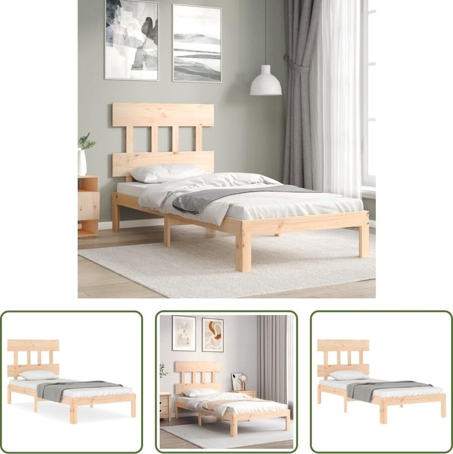 The Living Store Bedframe met hoofdbord massief hout 100x200 cm Bedframe Bedframes Bed Eenpersoonsbed Slaapkamermeubel Houten Bedframe Houten Bed Bedbodem Massief Houten Bedframe Ledikant Bedframe Met Hoofdeinde - Foto 3