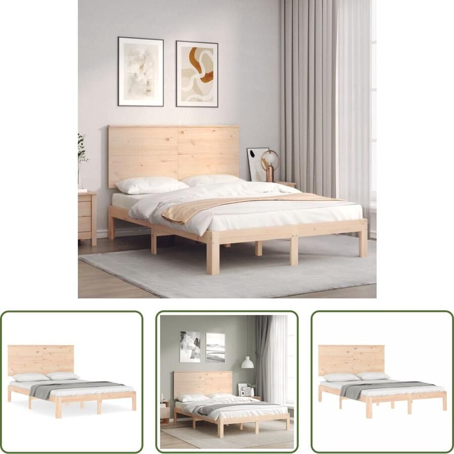 The Living Store Bedframe Massief grenenhout 203.5 x 123.5 x 82.5 cm Inclusief multiplex lattenbodem Massief Hout Bed Frame Grenenhout Bed Frame Tweepersoons Bed Met Lattenbodem Slaapcomfort