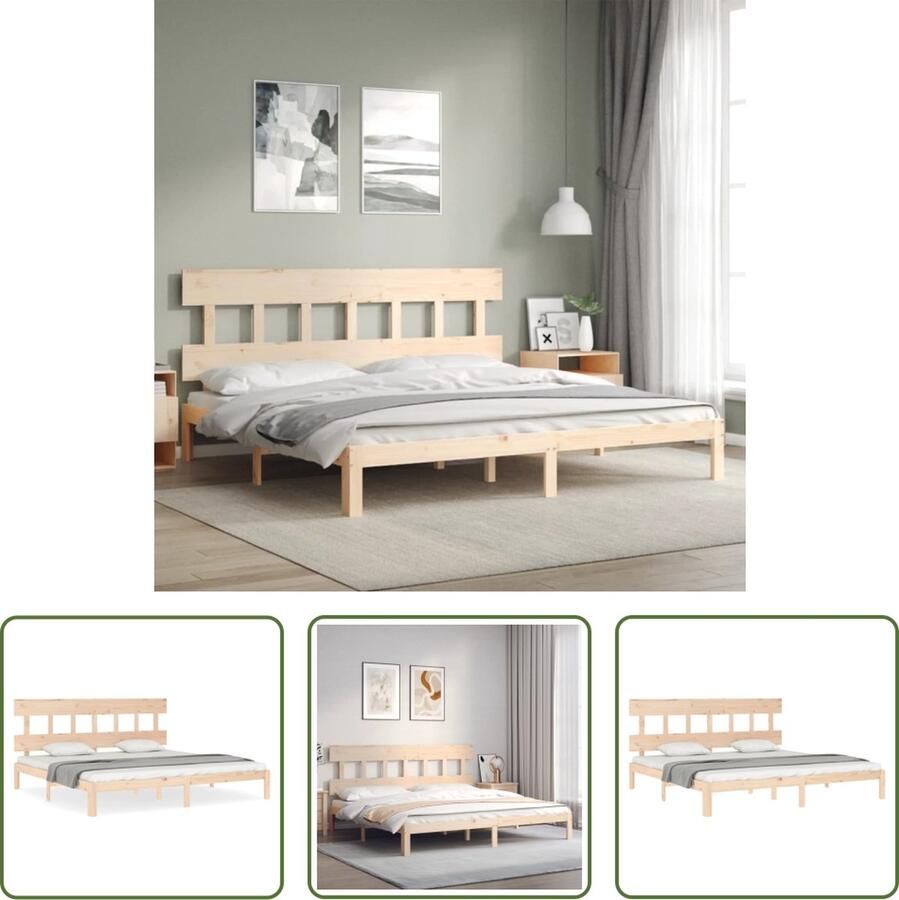 The Living Store Bedframe zonder matras massief grenenhout 200x200 cm Massief Hout Bed Frame Grenenhout Bed Tweepersoons Bed Met Hoofdbord Rustic Bed