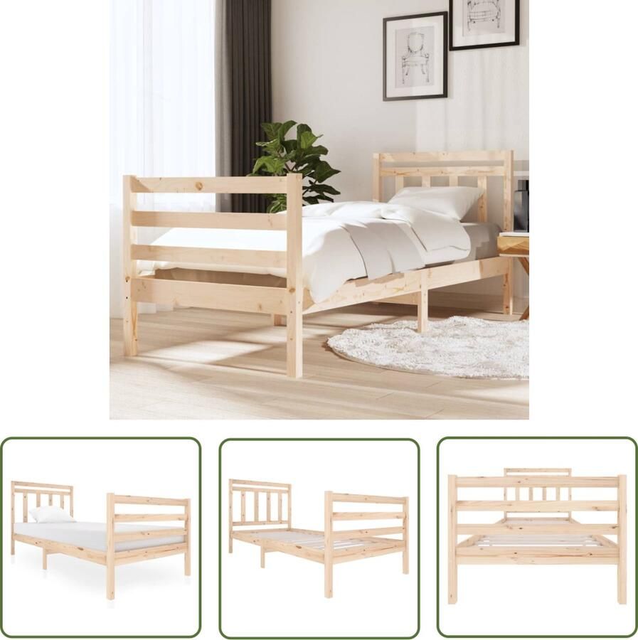 The Living Store Bedframe massief hout 90x200 cm Bedframe Bedframes Eenpersoonsbed Bed Bedombouw Frame Bed Frame Ledikant Bedframe Met Hoofdeinde Eenpersoonsbedden Bedden - Foto 2