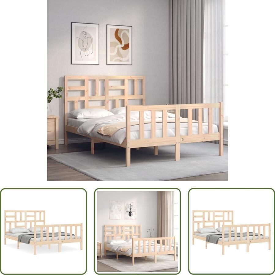 The Living Store Bedframe met hoofdbord massief hout 120x200 cm Bedframe Bedframes Bed Tweepersoonsbed Slaapkamermeubel Houten Bedframe Houten Bed Bedbodem Massief Houten Bedframe Ledikant Bedframe Met Hoofdeinde - Foto 3