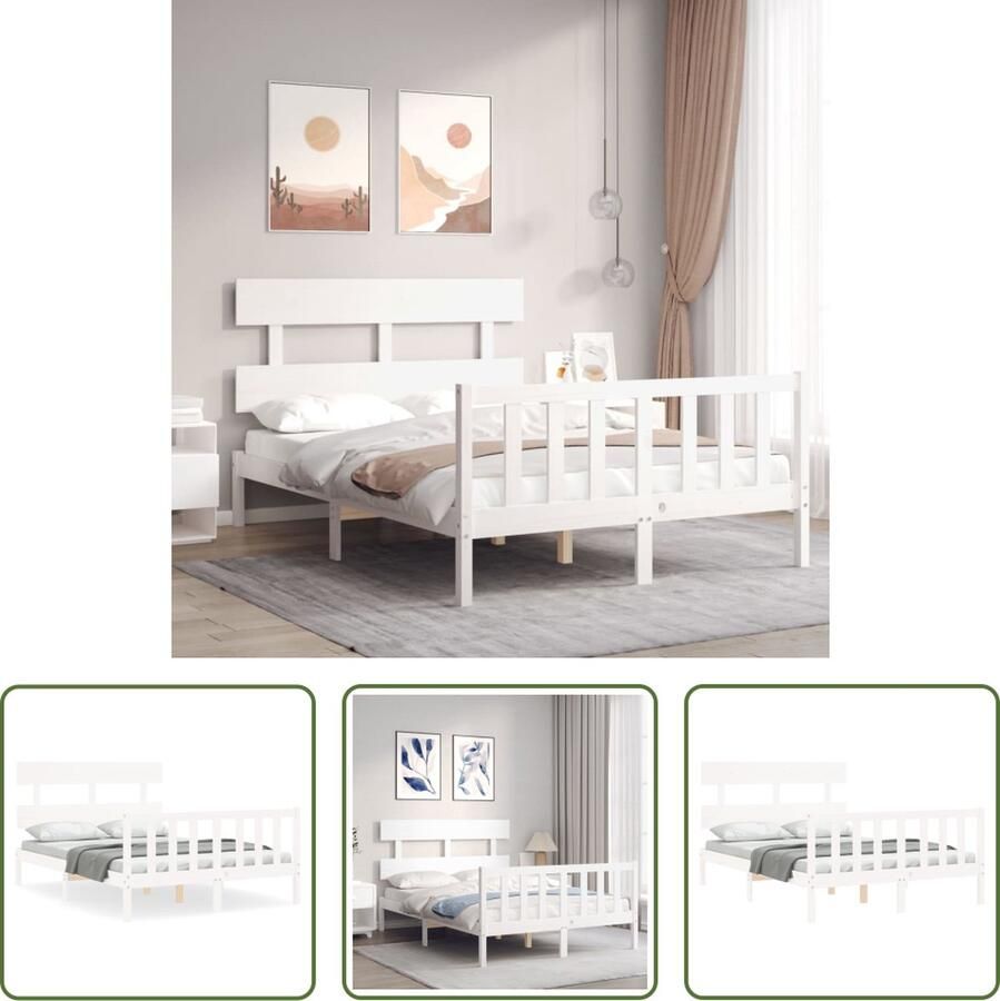 The Living Store Bedframe Massief Grenenhout Wit 205.5 x 125.5 x 81 cm Multiplex Lattenbodem Functioneel Hoofd- en Voeteneinde Montage vereist Massief Hout Bed Grenenhout Bed Witte Bed Frame Tweepersoons Bed Boxspring Bed - Foto 5