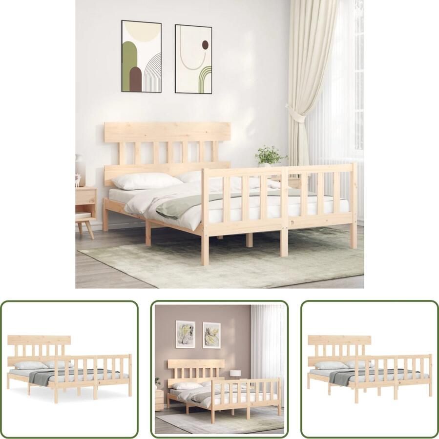 The Living Store Bedframe met hoofdbord massief hout 120x200 cm Bedframe Bedframes Bed Tweepersoonsbed Slaapkamermeubel Houten Bedframe Houten Bed Bedbodem Massief Houten Bedframe Ledikant Bedframe Met Hoofdeinde - Foto 4