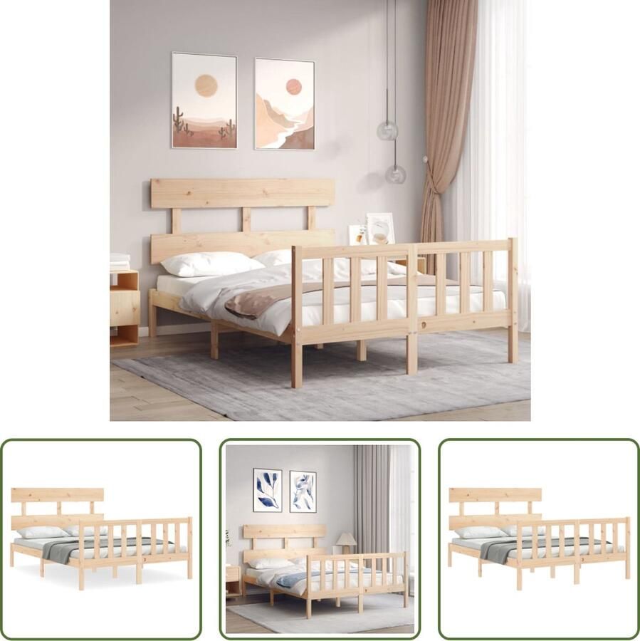The Living Store Bedframe met hoofdbord massief hout 120x200 cm Bedframe Bedframes Bed Tweepersoonsbed Slaapkamermeubel Houten Bedframe Houten Bed Bedbodem Massief Houten Bedframe Ledikant Bedframe Met Hoofdeinde - Foto 6