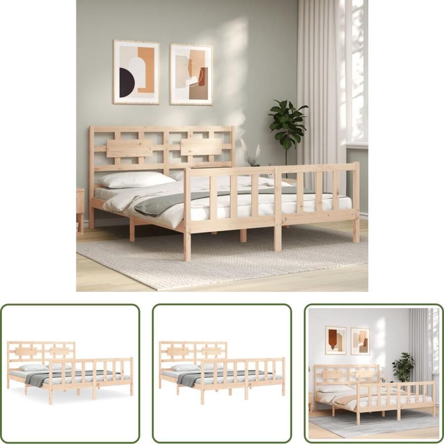 The Living Store Bedframe met hoofdbord massief hout 160x200 cm Bedframe Bedframes Bed Tweepersoonsbed Slaapkamermeubel Houten Bedframe Houten Bed Bedbodem Massief Houten Bedframe Ledikant Bedframe Met Hoofdeinde - Foto 6