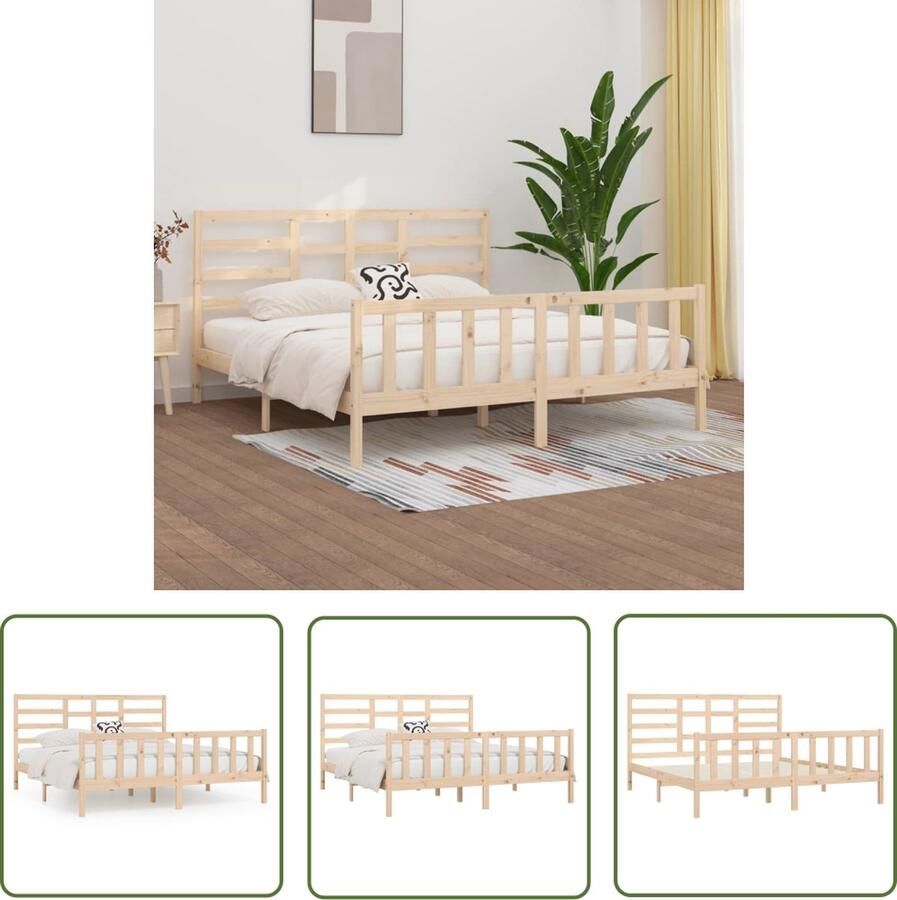 The Living Store Bedframe massief hout 180x200 cm 6FT Super King Bedframe Bedframes Bed Bedbodem Ledikant Bed Frame Massief Houten Bedframe Slaapmeubel Tweepersoonsbed Bedden Bedbodems - Foto 2