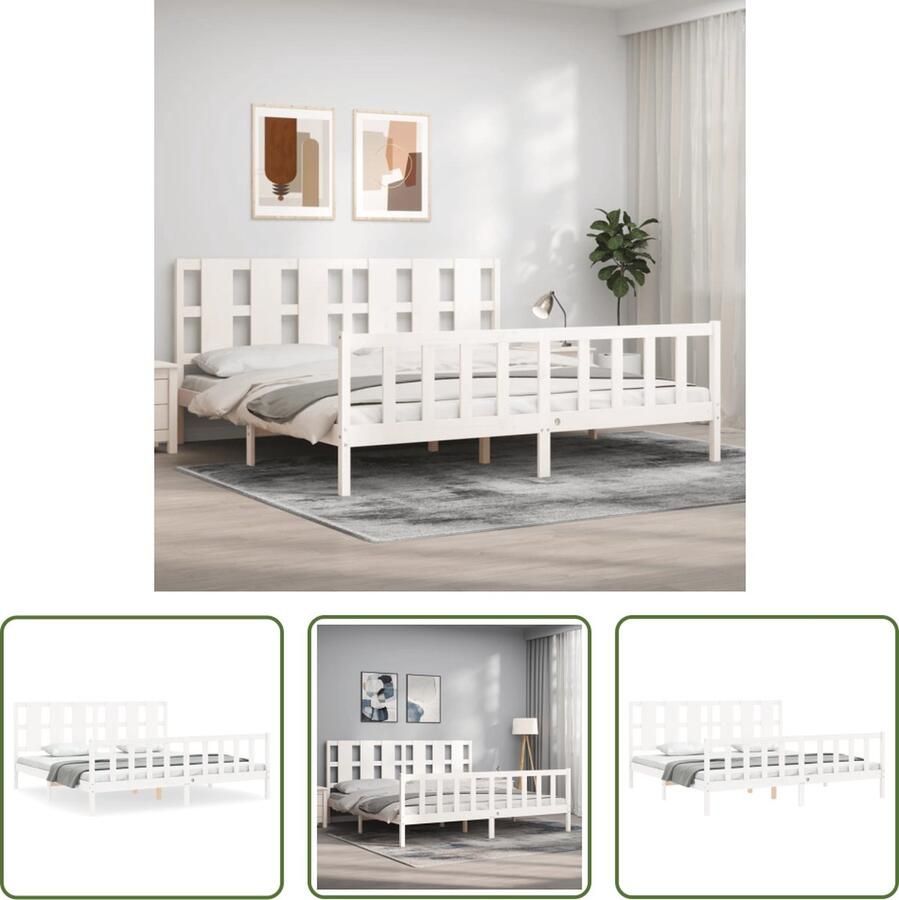 The Living Store Bedframe met hoofdbord massief hout wit 200x200 cm Bedframe Bedframes Bed Tweepersoonsbed Slaapkamermeubel Houten Bedframe Houten Bed Bedbodem Massief Houten Bedframe Ledikant Bedframe Met Hoofdeinde - Foto 3
