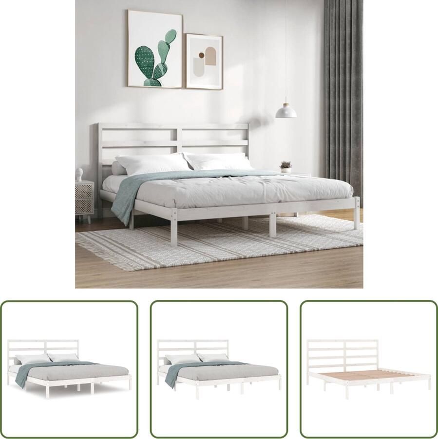 The Living Store Bedframe massief grenenhout wit 200x200 cm Bedframe Bedframes Bed Bedbodem Ledikant Bed Frame Massief Houten Bedframe Slaapmeubel Tweepersoonsbed Bedden Bedbodems - Foto 3