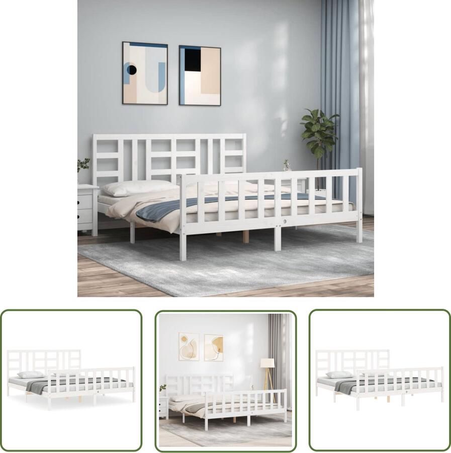 The Living Store Bedframe met hoofdbord massief hout wit 180x200 cm Bedframe Bedframes Bed Tweepersoonsbed Slaapkamermeubel Houten Bedframe Houten Bed Bedbodem Massief Houten Bedframe Ledikant Bedframe Met Hoofdeinde - Foto 4