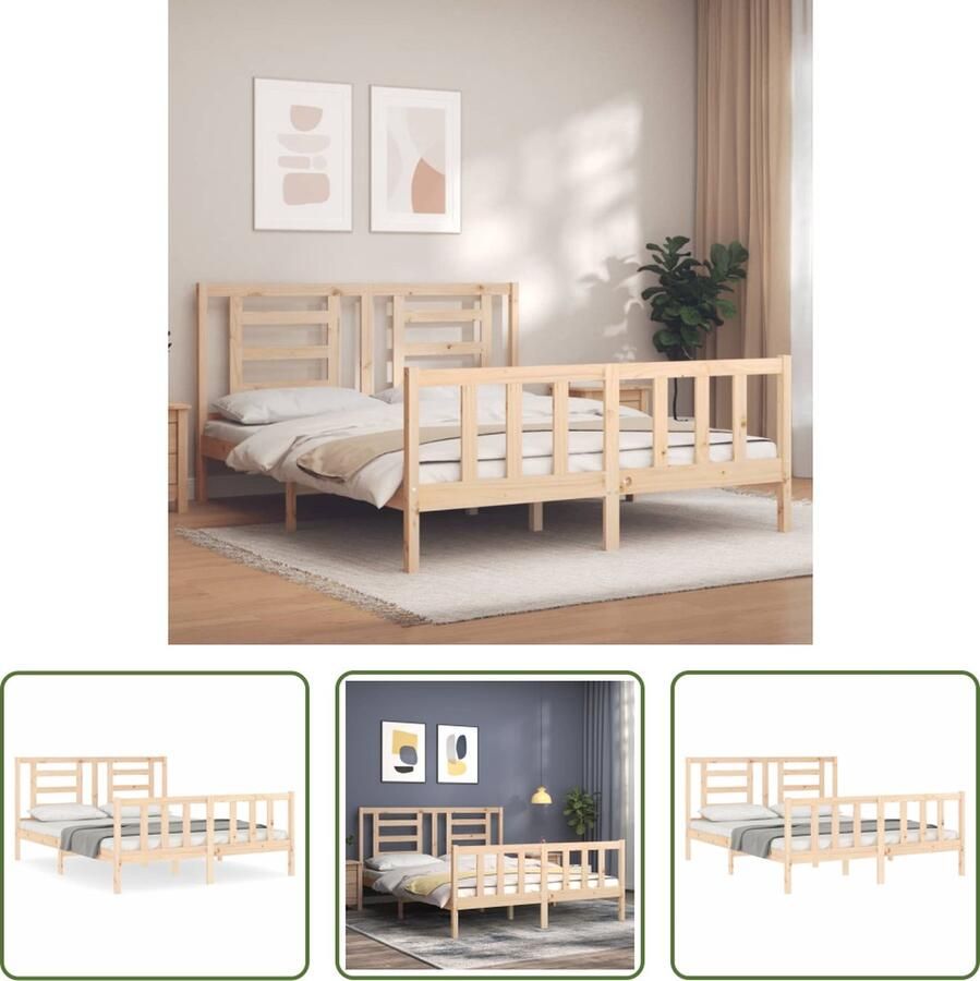The Living Store Bedframe met hoofdbord massief hout 160x200 cm Bedframe Bedframes Bed Tweepersoonsbed Slaapkamermeubel Houten Bedframe Houten Bed Bedbodem Massief Houten Bedframe Ledikant Bedframe Met Hoofdeinde - Foto 4