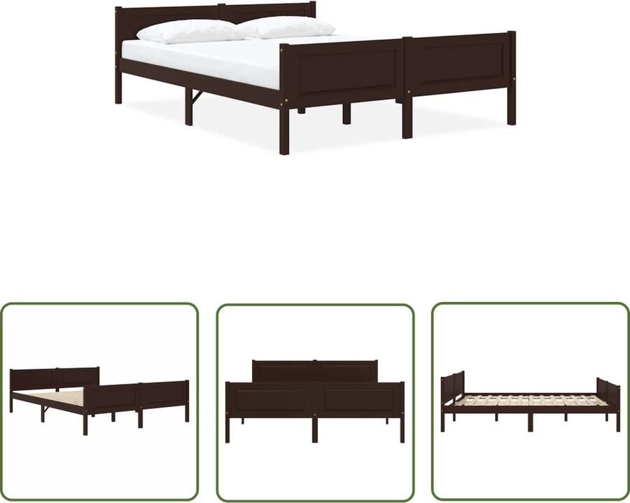 The Living Store Houten Bedframe Modern Cool Slaapkamer Afmeting- 206 x 146 x 63 cm Ken- Massief grenenhout Houten Bed Frame Modern Bed Frame Bed Frame Bruin Bed Frame Grenenhout Tweepersoons Bed Frame