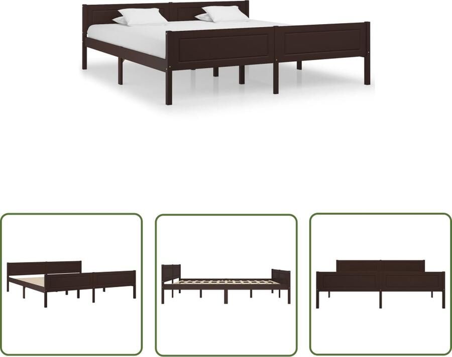 The Living Store Bedframe massief grenenhout donkerbruin 180x200 cm Bedframe Bed Frame Bed Frames Bed Bedden 2-persoonsbed 2-persoonsbedden Tweepersoons Bed