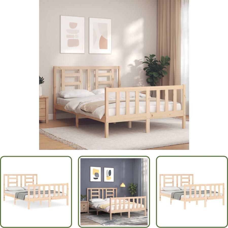 The Living Store Bedframe met hoofdbord massief hout 140x200 cm Bedframe Bedframes Bed Tweepersoonsbed Slaapkamermeubel Houten Bedframe Houten Bed Bedbodem Massief Houten Bedframe Ledikant Bedframe Met Hoofdeinde