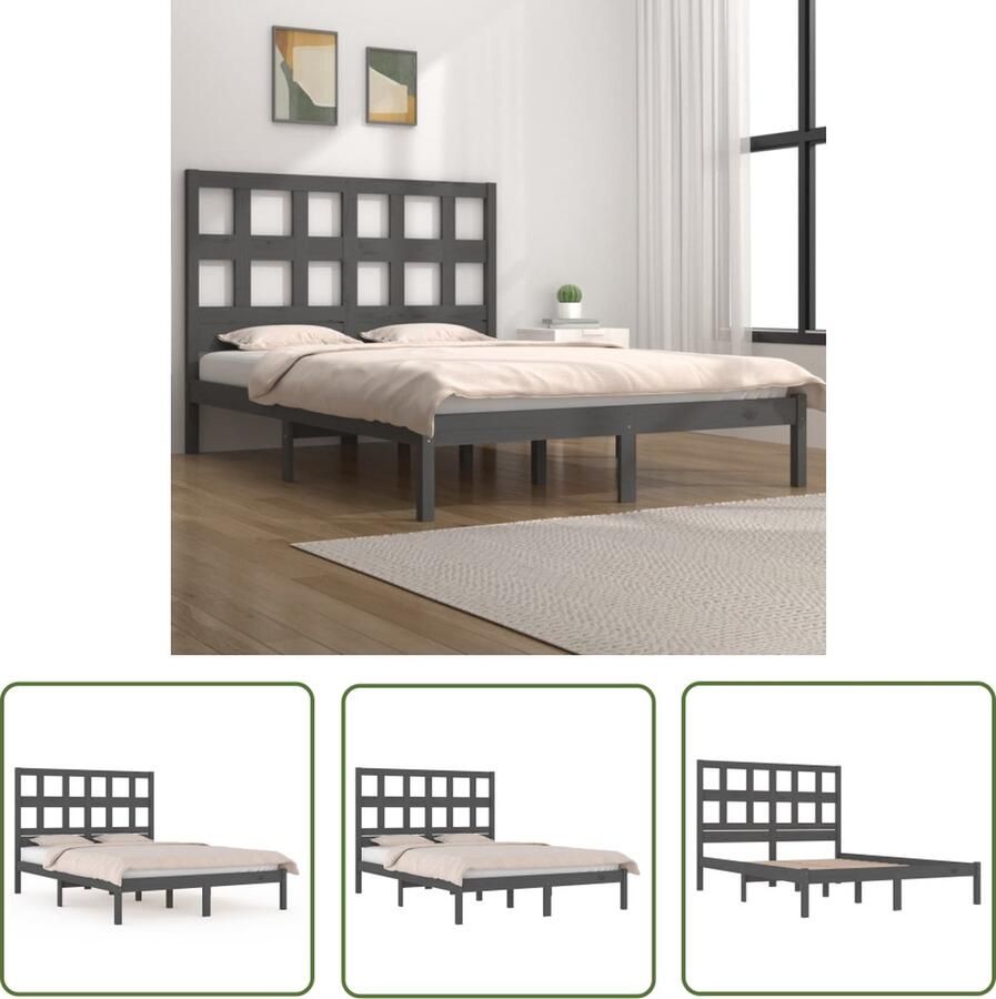 The Living Store Bedframe massief grenenhout grijs 120x200 cm Bedframe Bedframes Bed Bedbodem Ledikant Bed Frame Massief Houten Bedframe Slaapmeubel Tweepersoonsbed Bedden Bedbodems - Foto 4