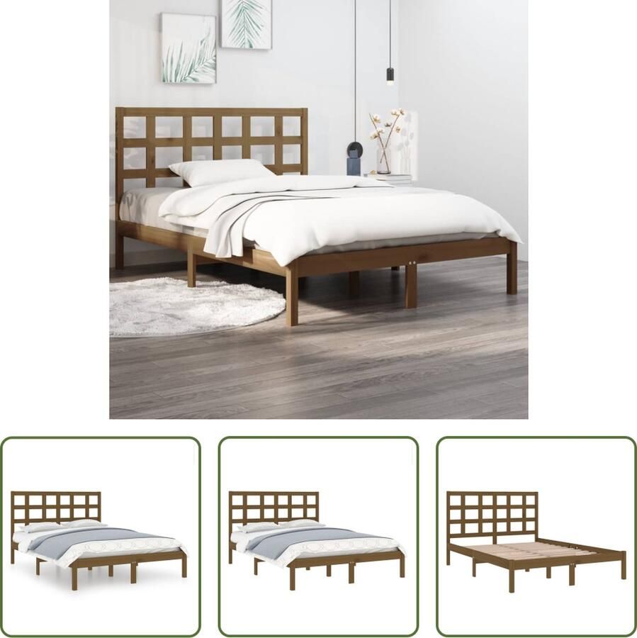 The Living Store Bedframe Massief Grenenhout Honingbruin 205.5 x 205.5 x 31 cm Multiplex Lattenbodem Geschikt voor 200 x 200 cm Matras Massief Houten Bedframe Honingbruine Kleur Tweepersoons Bed Bedframe 200x200 Cm Houten Bed - Foto 2