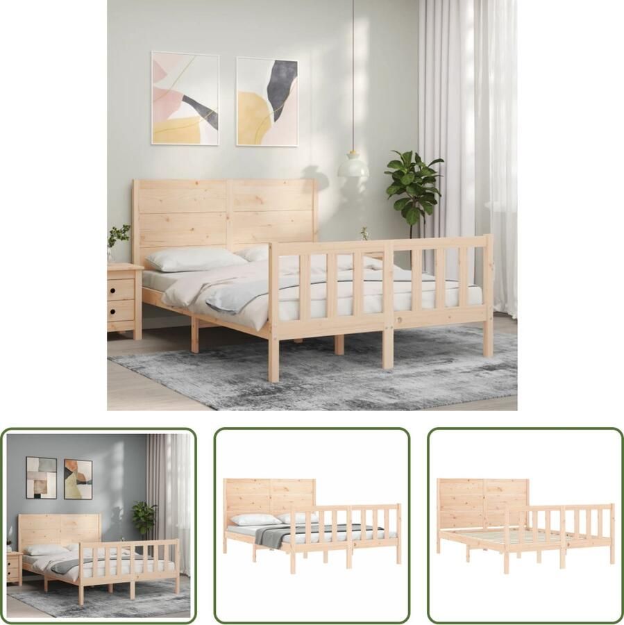 The Living Store Bedframe Massief Grenenhout Houten Bed 205.5 x 125.5 x 100 cm Multiplex Lattenbodem Onbehandeld