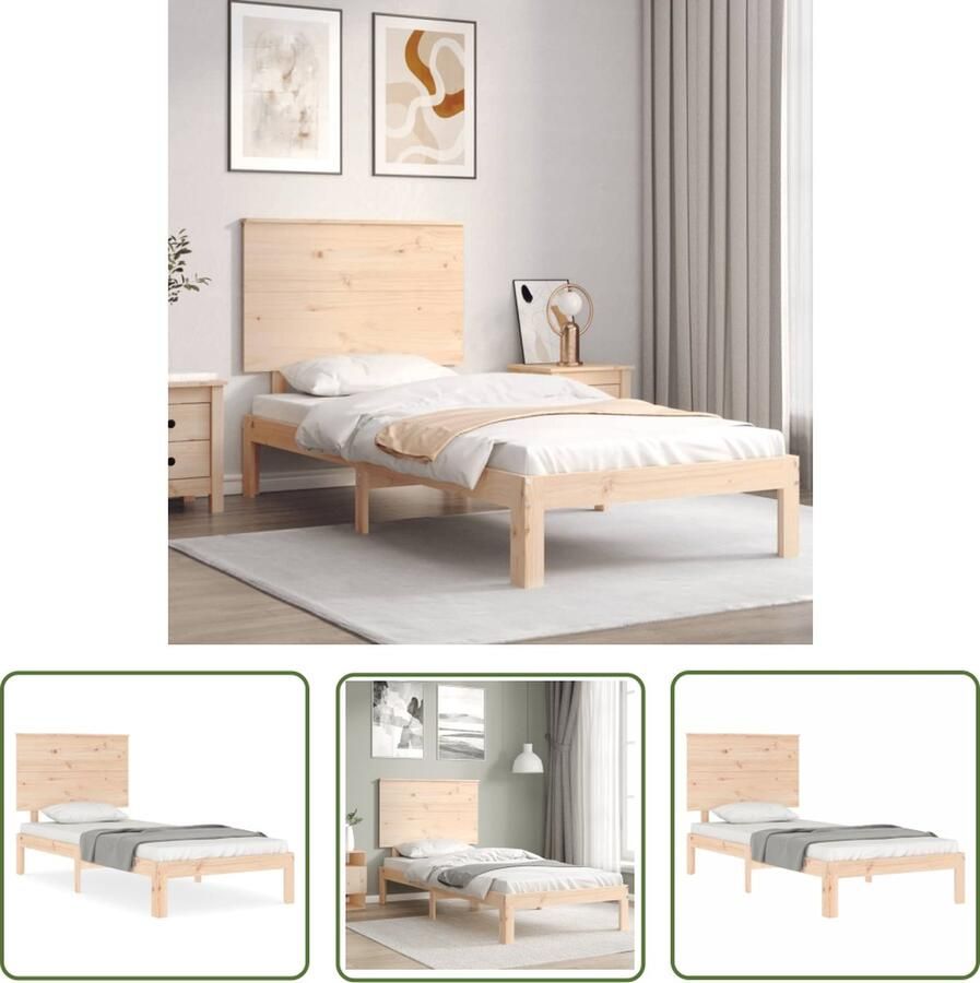 The Living Store Bedframe met hoofdbord massief hout 90x200 cm Bedframe Bedframes Bed Eenpersoonsbed Slaapkamermeubel Houten Bedframe Houten Bed Bedbodem Massief Houten Bedframe Ledikant Bedframe Met Hoofdeinde - Foto 2