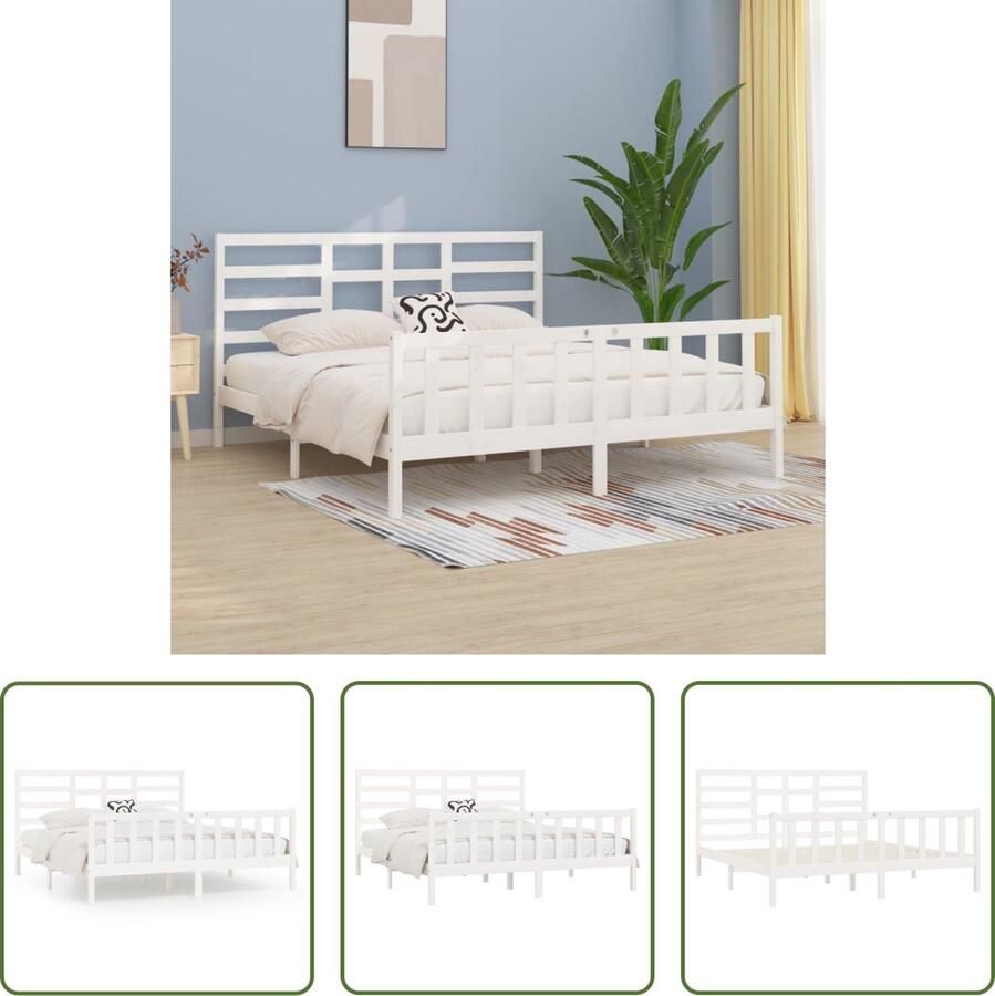 The Living Store Bedframe massief grenenhout wit 200x200 cm Bedframe Bedframes Bed Bedbodem Ledikant Bed Frame Massief Houten Bedframe Slaapmeubel Tweepersoonsbed Bedden Bedbodems - Foto 2