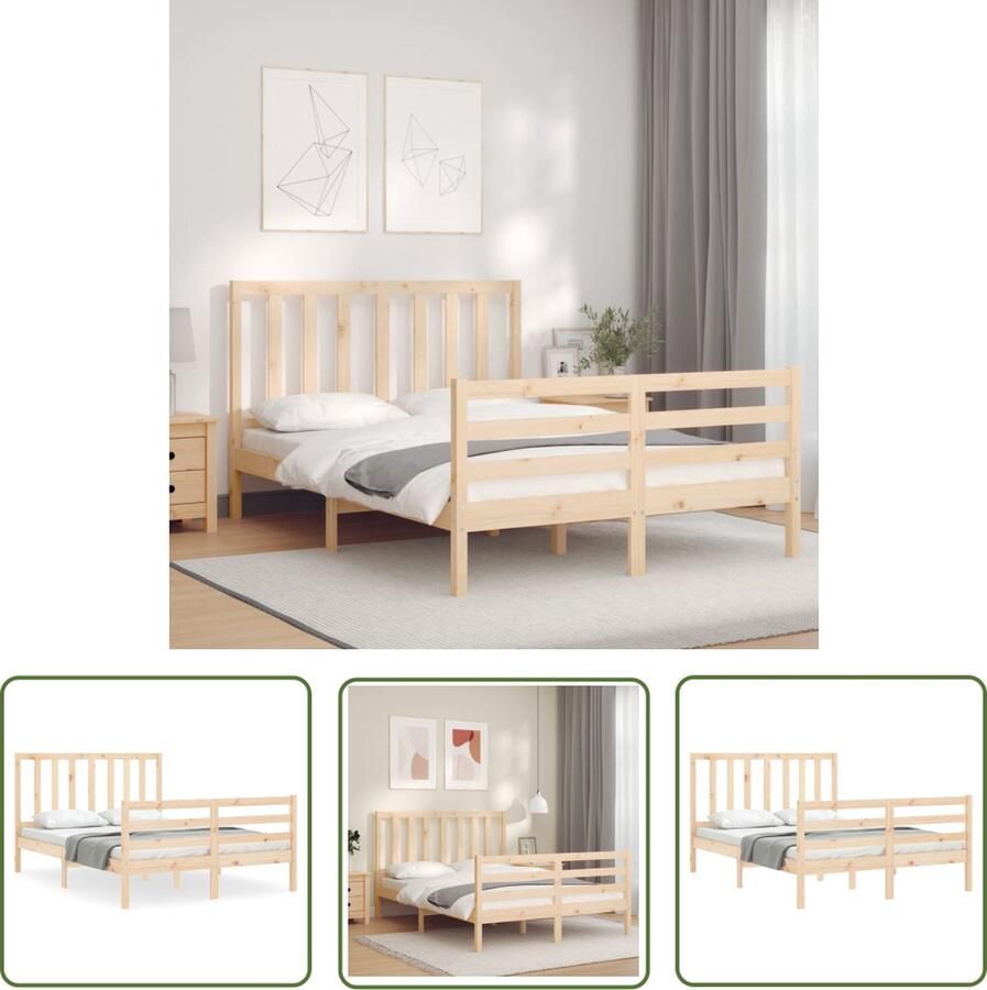 The Living Store Bedframe met hoofdbord massief hout 4FT6 Double Bedframe Bedframes Bed Tweepersoonsbed Slaapkamermeubel Houten Bedframe Houten Bed Bedbodem Massief Houten Bedframe Ledikant Bedframe Met Hoofdeinde - Foto 4