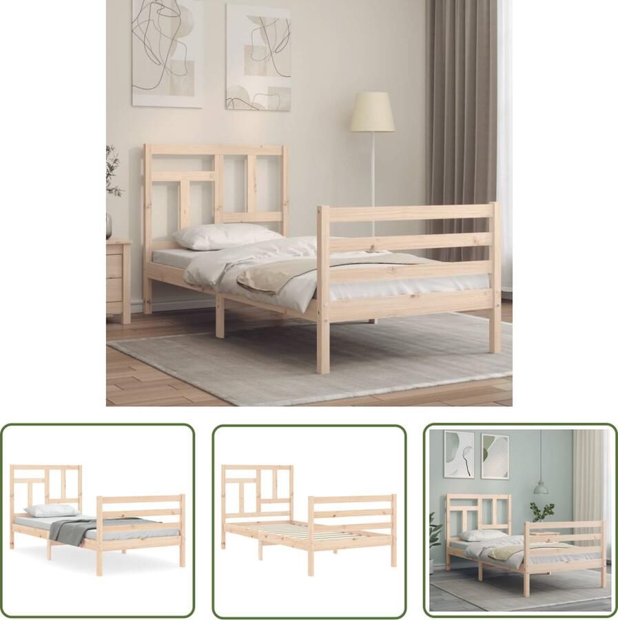 The Living Store Bedframe Massief grenenhout Multiplex lattenbodem 195.5x95.5x100 cm Massief Houten Bed Frame Grenenhout Bed Tweepersoons Bed Lattenbodem Bed Zonder Matras