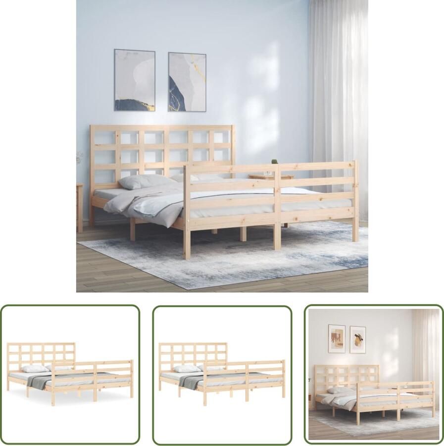 The Living Store Massief grenenhouten bedframe Houten bed 205.5 x 155.5 x 100 cm 150 x 200 cm (5FT King Size) Multiplex lattenbodem Montage vereist Massief Houten Bed Grenenhouten Bed King Size Bed Boxspring Bed Slaapcomfort - Foto 5