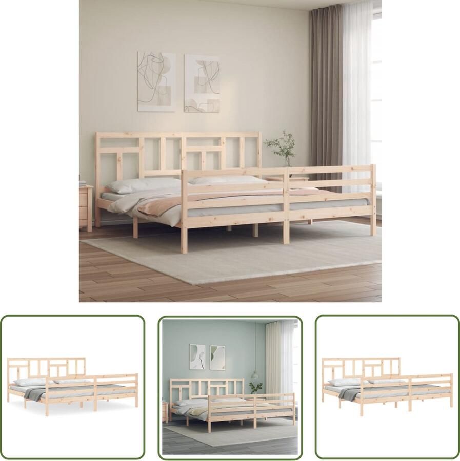 The Living Store Bedframe met hoofdbord massief hout 6FT Super King Bedframe Bedframes Bed Tweepersoonsbed Slaapkamermeubel Houten Bedframe Houten Bed Bedbodem Massief Houten Bedframe Ledikant Bedframe Met Hoofdeinde - Foto 4