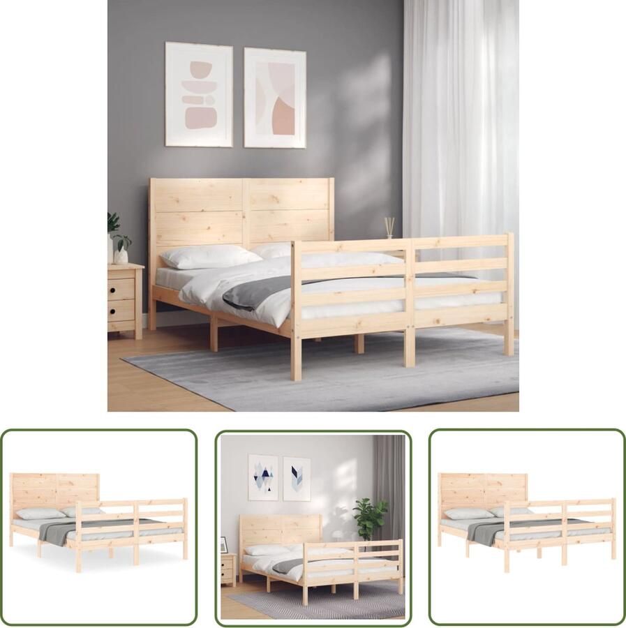 The Living Store Bedframe Massief Grenenhout Multiplex Lattenbodem Functioneel Hoofd- en Voeteneinde 195.5 x 125.5 x 100 cm