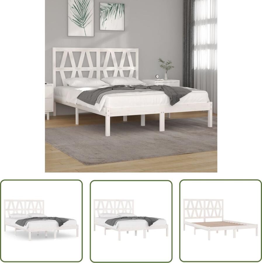 The Living Store Klassiek Houten Bedframe 195.5 x 140.5 x 31 cm Massief grenenhout Wit 135 x 190 cm Klassieke Bedframe Houten Bedframe Grenenhouten Bedframe Wit Bedframe Tweepersoons Bedframe