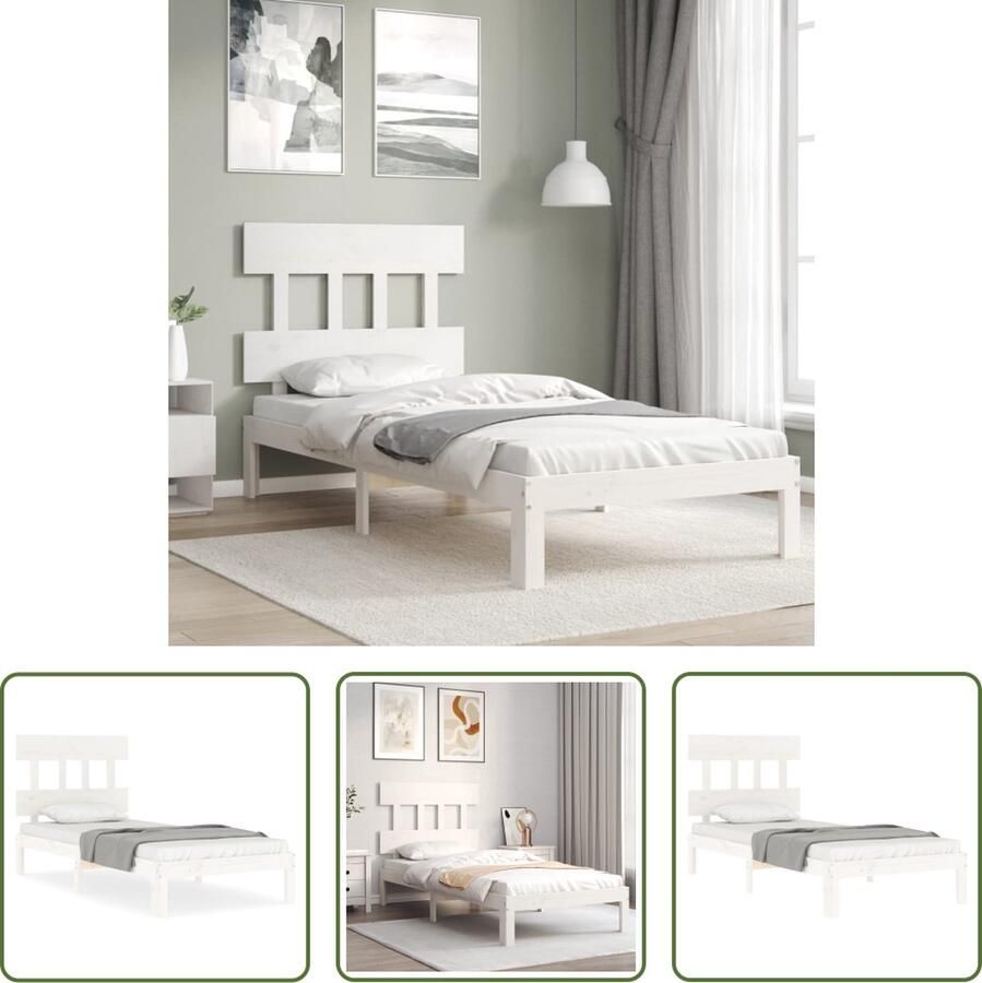 The Living Store Bedframe met hoofdbord massief hout wit 100x200 cm Bedframe Bedframes Bed Eenpersoonsbed Slaapkamermeubel Houten Bedframe Houten Bed Bedbodem Massief Houten Bedframe Ledikant Bedframe Met Hoofdeinde - Foto 4