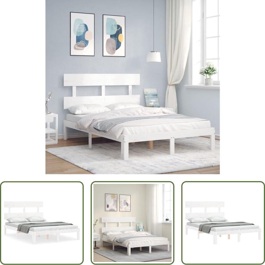 The Living Store Bedframe Massief grenenhout Wit 203.5 x 123.5 x 81 cm Multiplex lattenbodem Rugondersteuning Matras niet inbegrepen Massief Hout Bed Frame Wit Bed Frame Tweepersoons Bed Frame Bed Met Hoofdbord Grenenhout Bed
