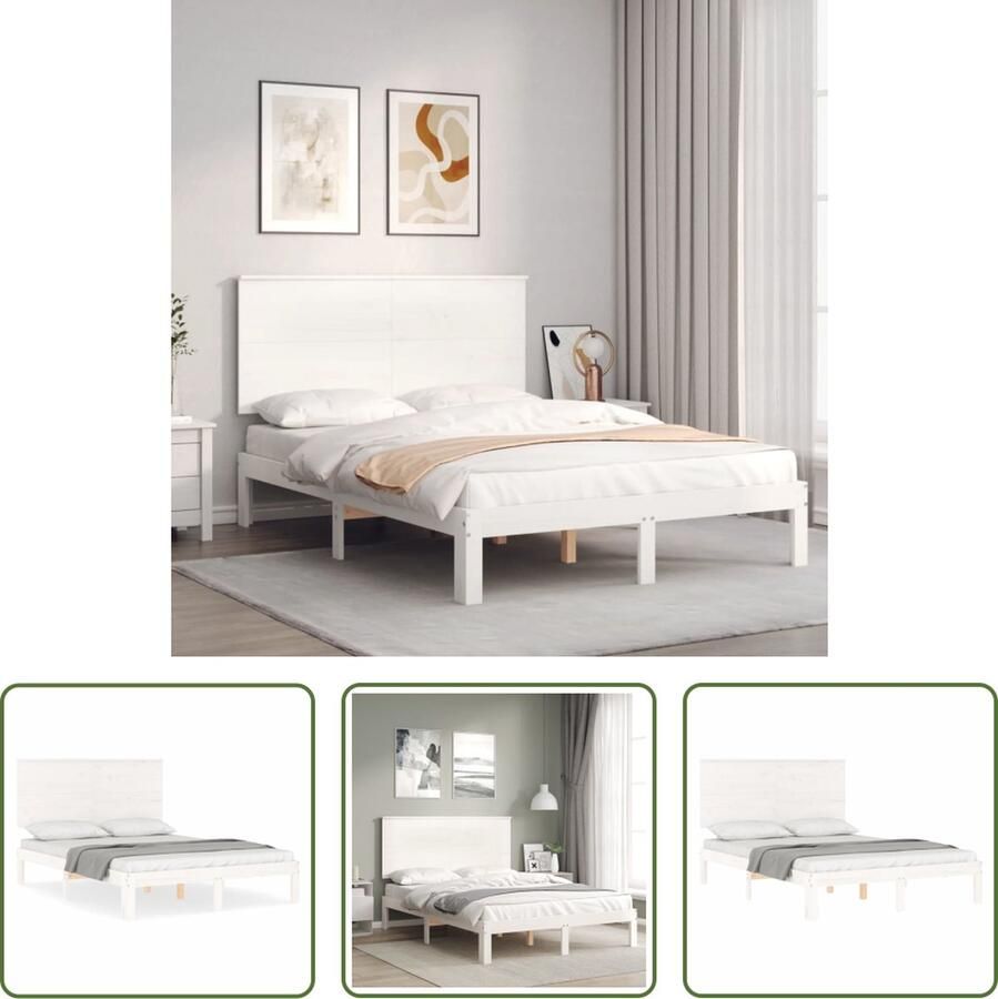 The Living Store Bedframe Massief Grenenhout Wit 203.5 x 123.5 x 82.5 cm Multiplex lattenbodem Massief Hout Bed Frame Grenenhout Bed Wit Bed Tweepersoons Bed Boxspring Bed