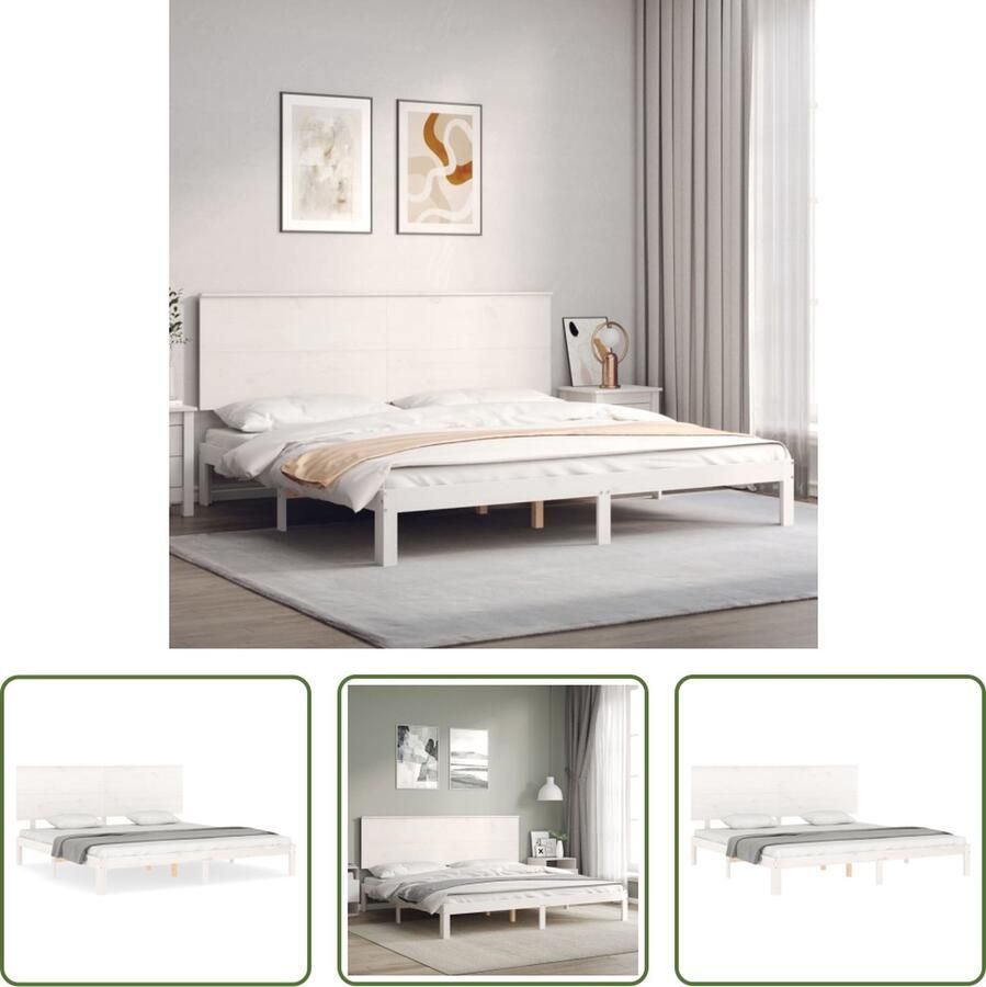 The Living Store Bedframe Massief Grenenhout Wit 203.5 x 203.5 x 82.5 cm Multiplex lattenbodem Massief Hout Bed Grenenhout Bed Tweepersoons Bed Witte Bed Frame Slaapcomfort