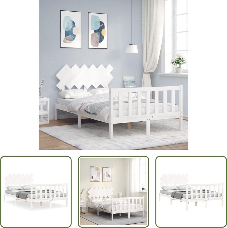 The Living Store Bedframe Massief Grenenhout Wit 205.5 x 125.5 x 81 cm Multiplex Lattenbodem Functioneel Hoofd- en Voeteneinde Montage vereist Massief Hout Bed Grenenhout Bed Witte Bed Frame Tweepersoons Bed Boxspring Bed - Foto 4