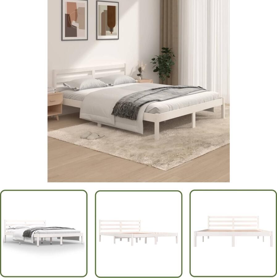 The Living Store Bedframe Massief grenenhout Wit 205.5 x 155.5 x 69.5 cm Voor matras 150 x 200 cm Montage vereist Massief Houten Bed Frame Wit Bed Frame King Size Bed Frame Bed Frame 150x200 Grenenhouten Bed Frame