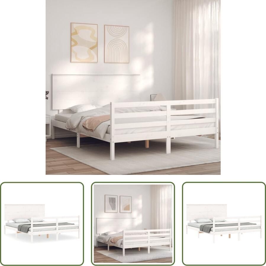 The Living Store Bedframe Massief Grenenhout Wit 205.5x155.5x82.5 cm Multiplex Lattenbodem Massief Hout Bed Grenenhouten Bed Wit Bed Frame King Size Bed Boxspring Bed