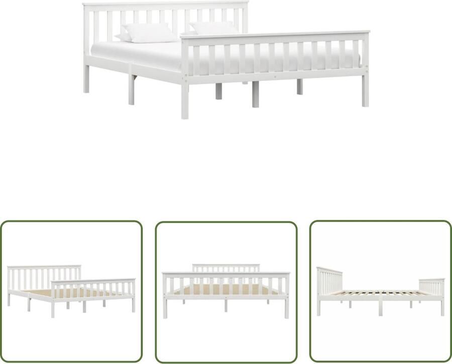 The Living Store Bedframe Massief grenenhout Wit 208 x 168 x 82 cm 160 x 200 cm Massief Hout Bed Grenenhout Bed Wit Bed Tweepersoons Bed Bedframe