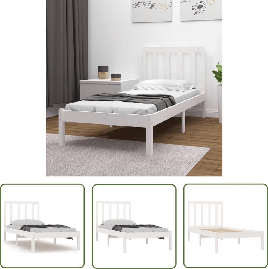 The Living Store Massief grenenhouten bedframe 195.5 x 96 x 100 cm 90 x 190 cm (3FT Single) wit Massief Hout Bed Wit Bed Enkel Bed Grenenhout Bed Stapelbaar Bed