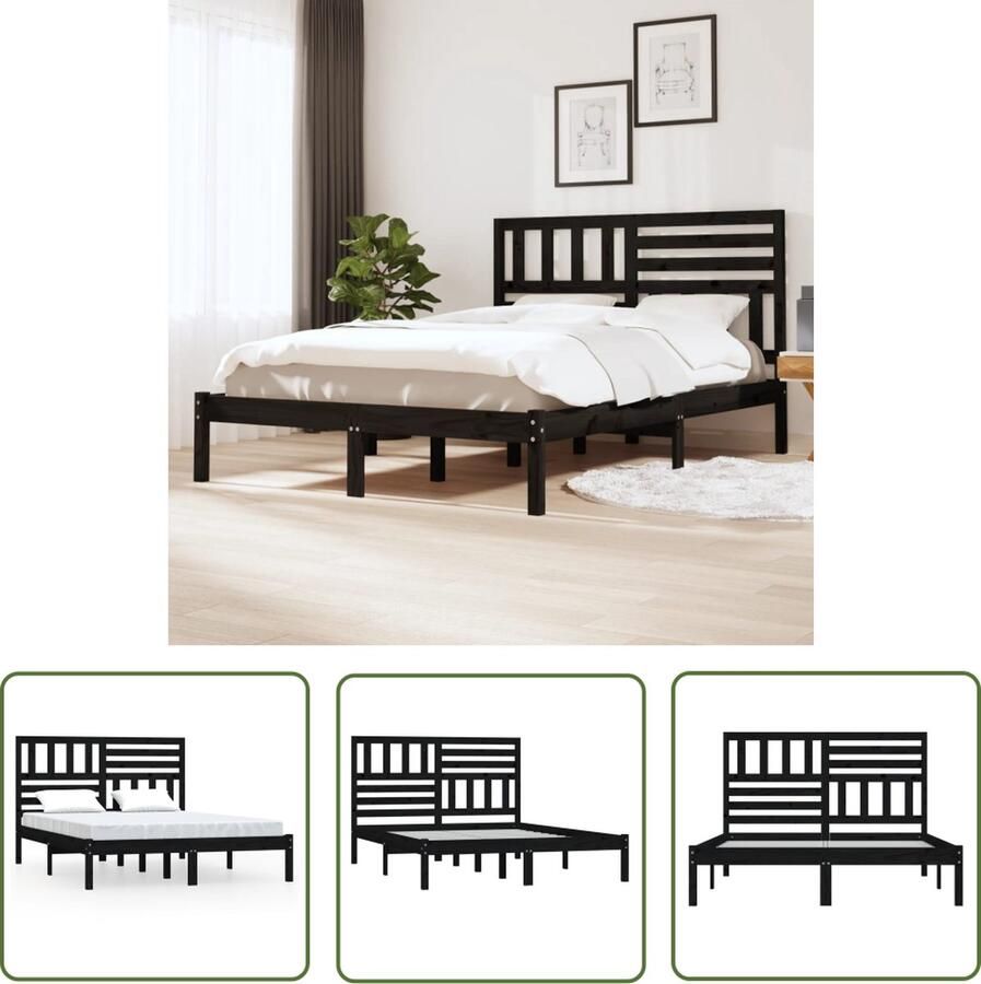 The Living Store Bedframe massief grenenhout zwart 140x200 cm Bedframe Bedframes Eenpersoonsbed Bed Bedombouw Frame Bed Frame Ledikant Bedframe Met Hoofdeinde Eenpersoonsbedden Bedden - Foto 6