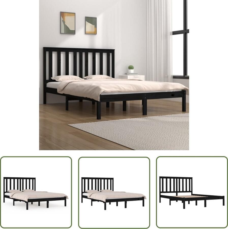 The Living Store Bedframe massief grenenhout zwart 140x200 cm Bedframe Bedframes Tweepersoonsbed Bed Bedombouw Dubbel Bed Frame Bed Frame Ledikant Houten Bedframe Tweepersoonsbedden - Foto 4