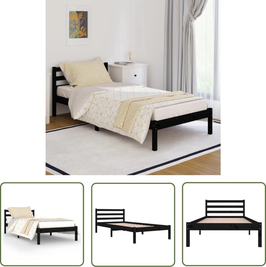 The Living Store Bedframe massief grenenhout zwart 90x200 cm Bedframe Bedframes Bed Bedbodem Ledikant Bed Frame Massief Houten Bedframe Slaapmeubel Bedden Bedbodems Ledikanten - Foto 2