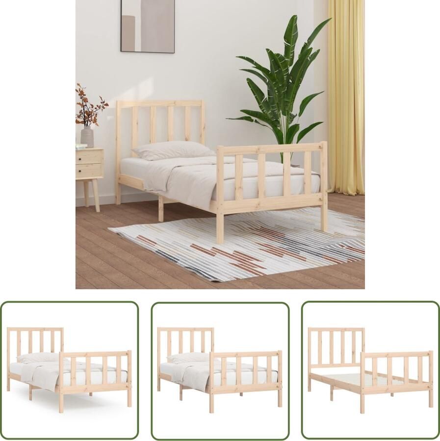 The Living Store Houten bedframe Grenenhout 205.5 x 106 x 100 cm Onbehandeld Houten Bedframe Grenenhout Bed Tweepersoons Bed Massief Hout Bed Vintage Bed