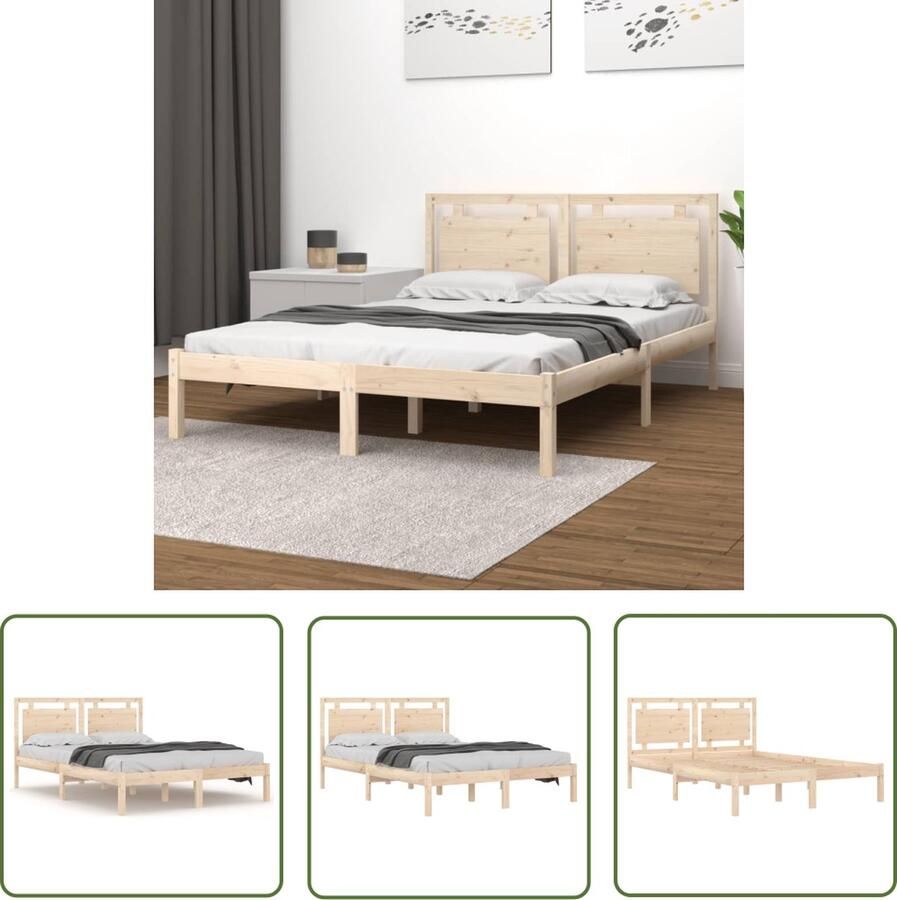 The Living Store Bedframe Grenenhout 195.5 x 140.5 cm Multiplex Lattenbodem Bedframe Grenenhouten Bed Tweepersoons Bed Boxspring Bed Hoofdbord