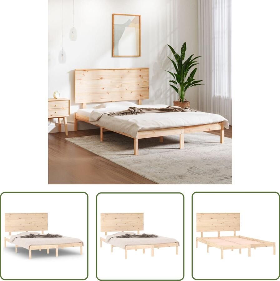 The Living Store Bedframe Massief Grenenhout 195.5 x 140.5 x 93.5 cm Comfortabel hoofdeinde Inclusief lattenbodem Geschikt voor 135 x 190 cm matras Montage vereist